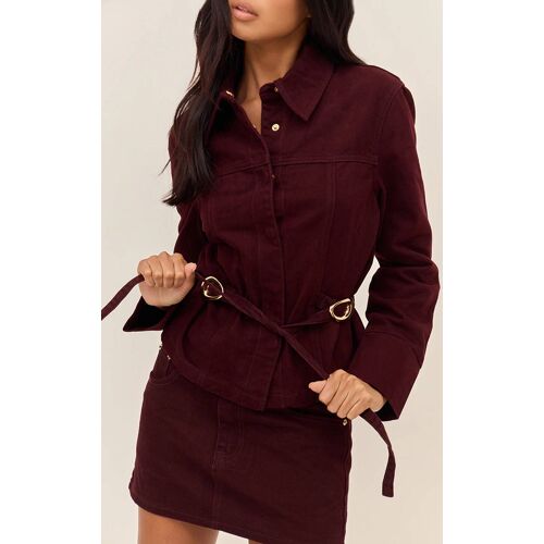 Veste Courte En Jean Bordeaux À Boutons Cachés Et Ceinture, Bordeaux