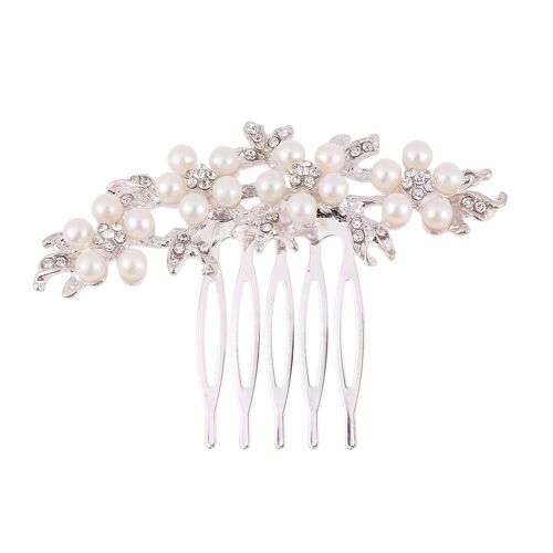 Élégant Peigne À Cheveux De Mariée En Argent Avec Décoration En Perles Et Strass - Parfait Pour Les Mariages, Les Bals De Fin D'année Et Les Occasions Spéciales