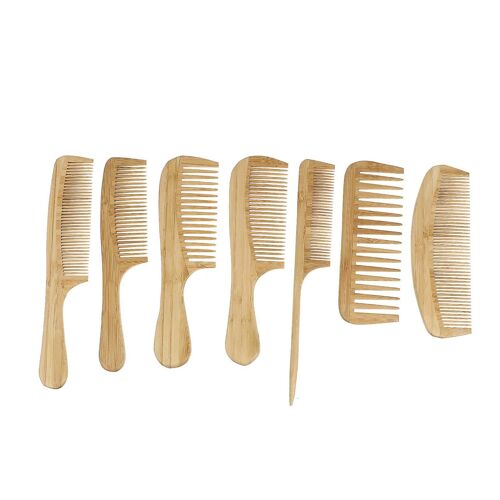 Ensemble De 7 Peignes À Cheveux En Bambou Pour Tous Types De Cheveux : Outils De Coiffure Durables, Portables Et Adaptés À Toute La Famille.