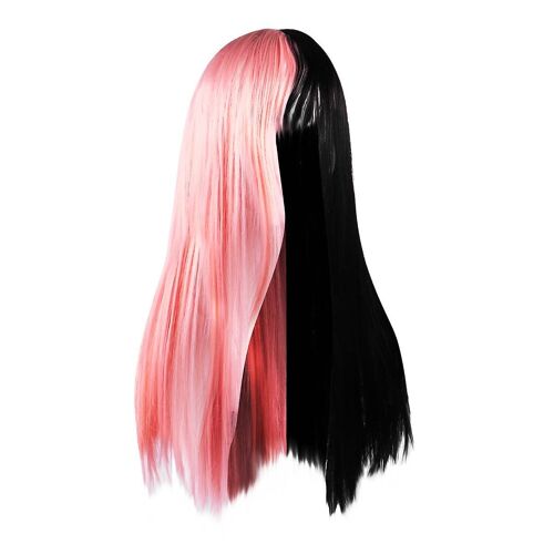 Perruque Synthétique Noire Et Rose Résistante À La Chaleur Pour Cosplay, Fêtes Et Halloween - Design À Dentelle Ajustable 