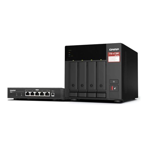 QNAP TS-473A - Serveur NAS - 4 Baies - SATA 6Gb/s - RAID JBOD, 0, 1, 10, 5, 6 - RAM 8 Go - 2.5 Gigabit Ethernet - iSCSI support - avec commutateur QSW-1105-5T