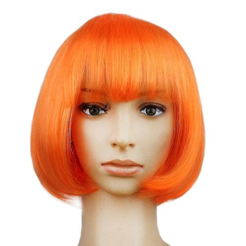Perruque Bob Orange Vibrante Avec Frange Pour Cosplay, Fêtes Et Halloween - Perruque Courte Et Lisse Élégante Pour Tous Les Âges 