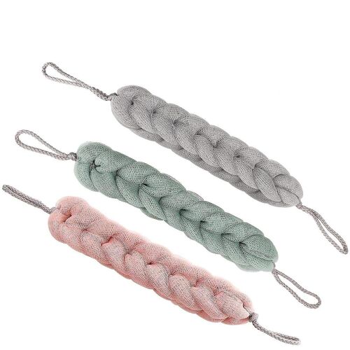 Lot De 3 Éponges De Bain Longues Et Extensibles Avec Poignées En Corde ¿ Luffa De Bain Écologiques En Gris, Rose Et Vert