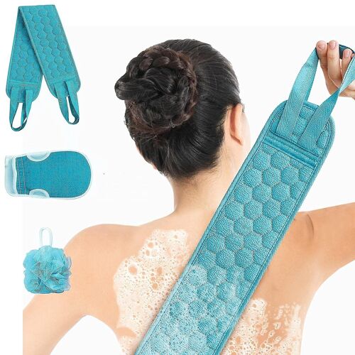Ensemble De 3 Gommages Exfoliants Pour Le Corps : Gommage Pour Le Dos, Gants Et Éponge Pour Une Peau Lisse Et Revitalisée Sous La Douche 