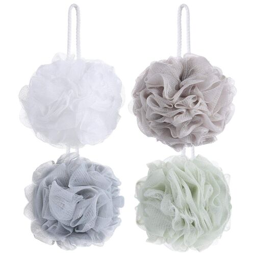 Lot De 4 Éponges De Bain En Luffa Durables ¿ Boules De Douche Exfoliantes Pour Tous Les Âges, Couleurs Douces Et Élégantes 
