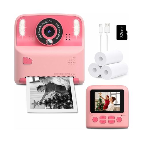 Appareil photo instantané multifonction pour enfants avec vidéo 1080p, zoom 16x et 3 rouleaux de papier