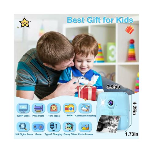 Appareil photo instantané pour enfants avec impression en une seule touche, vidéo HD, carte SD 32 Go, 14 filtres et 5 stylos de couleur