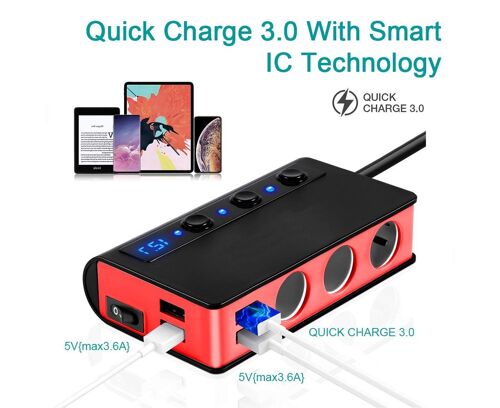 Chargeur De Voiture 4 Ports Usb Avec Protection Intelligente Et Indicateur Led Pour Véhicules 12 V-24 V, Puissance De Sortie 180 W