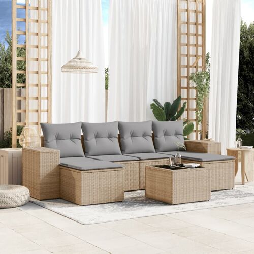 Vidaxl Salon De Jardin Avec Coussins 7 Pcs Beige Résine Tressée