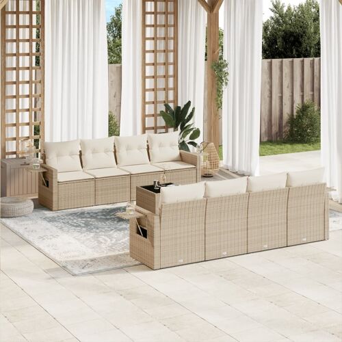 Vidaxl Salon De Jardin Avec Coussins 9 Pcs Beige Résine Tressée