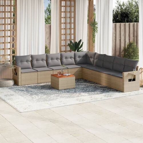 Vidaxl Salon De Jardin Avec Coussins 10 Pcs Beige Résine Tressée