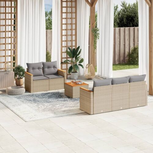 Vidaxl Salon De Jardin Avec Coussins 6pcs Mélange Beige Résine Tressée