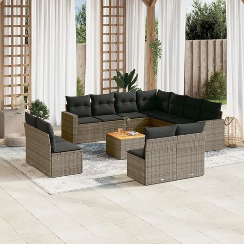 Vidaxl Salon De Jardin Avec Coussins 12 Pcs Gris Résine Tressée