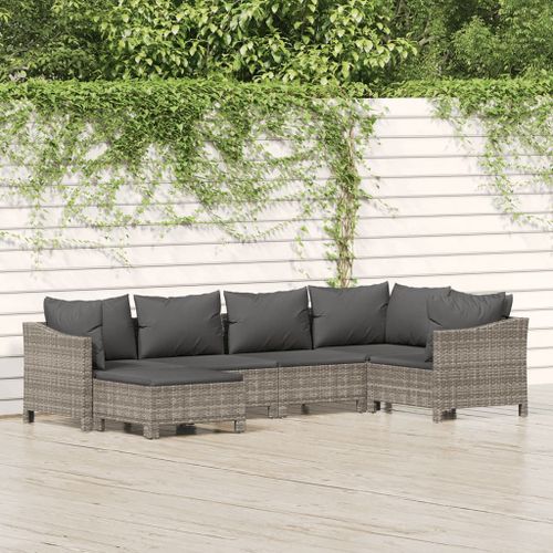 Vidaxl Salon De Jardin 6 Pcs Avec Coussins Gris Résine Tressée
