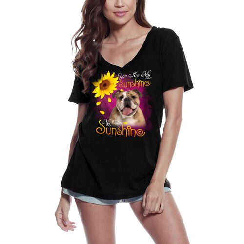Femme Tee-Shirt Col V Mon Seul Rayon De Soleil - Bulldog Anglais - My Only Sunshine - English Bulldog - T-Shirt Graphique Éco-Responsable Vintage Cadeau Nouveauté