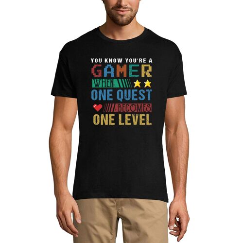 Homme Tee-Shirt Une Quête Devient Un Niveau - Citation De Jeux - Blague - One Quest Becomes One Level - Gaming Quote - Joke - T-Shirt Graphique Éco-Responsable Vintage Cadeau Nouveauté