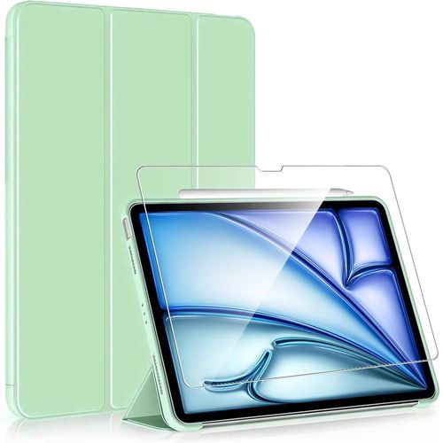 Coque + Verre Trempé Pour Ipad Air 13 Pouces (M3 2025, M2 2024) Housse Vert Antichoc Fonction Support Veille-Réveil - E.F.Connection