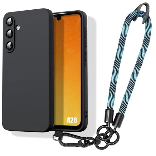 Coque Pour Samsung Galaxy A26 5g, Protection Antichoc Silicone Noir Avec Dragonne Amovible Bleu - E.F.Connection