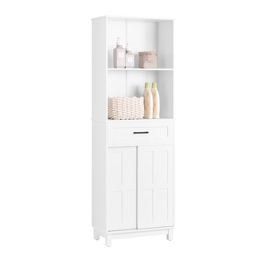 Sobuy Armoire De Salle De Bain Meuble Colonne Meuble De Rangement De Salle De Bain Armoire Haute Avec 2 Etagères 2 Portes Coulissantes Et 1 Tiroir Blanc 56x30x165cm Bzr141-W