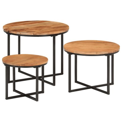 Vidaxl Tables Basses Gigognes 3 Pcs Bois Massif D'acacia Et Fer