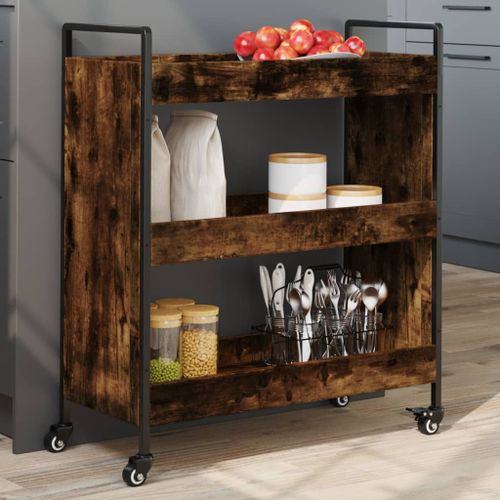 vidaXL Chariot de cuisine chêne fumé 70x30x82 cm bois d'ingénierie
