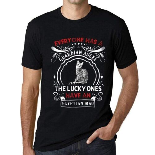 Homme Tee-Shirt - Everyone Has A Guardian Angel The Lucky Ones Have A Egyptian Mau Cat - T-Shirt Graphique Éco-Responsable Vintage Cadeau Nouveauté