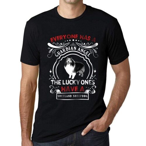 Homme Tee-Shirt - Everyone Has A Guardian Angel The Lucky Ones Have A Shetland Sheep - T-Shirt Graphique Éco-Responsable Vintage Cadeau Nouveauté