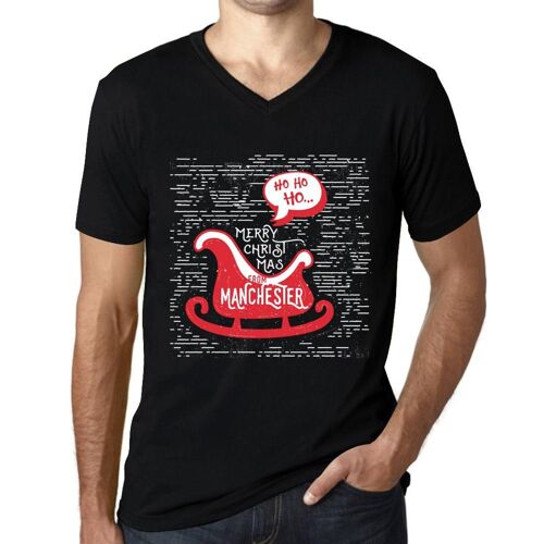 Homme Tee-Shirt Col V Ho Ho Ho Merry Christmas From Manchester T-Shirt Graphique Éco-Responsable Vintage Cadeau Nouveauté