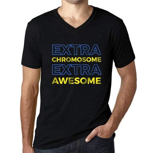 Homme Tee-Shirt Col V Syndrome De Down Chromosome Supplémentaire Extra Génial - Down Syndrome Extra Chromosome Extra Awesome - T-Shirt Graphique Éco-Responsable Vintage Cadeau Nouveauté