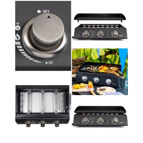 Plancha gaz Barbecue 3 brûleurs acier émaillée 61x38 cm Allumage automatique intégré