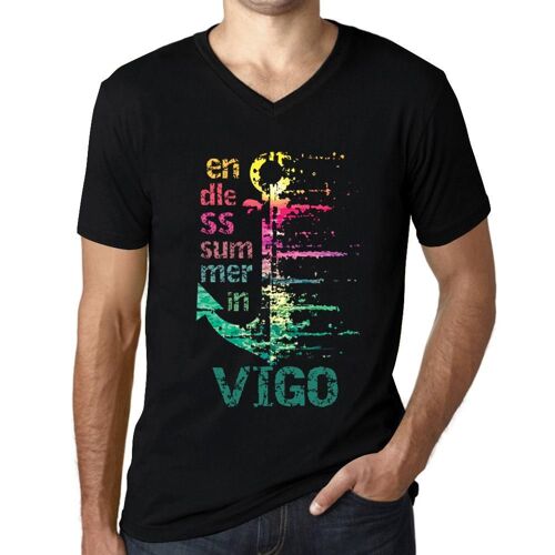 Homme Tee-Shirt Col V Un Été Sans Fin À Vigo - Endless Summer In Vigo - T-Shirt Graphique Éco-Responsable Vintage Cadeau Nouveauté