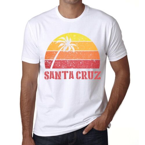 Homme Tee-Shirt Palmier Plage Coucher De Soleil À Santa Cruz - Palm, Beach, Sunset In Santa Cruz - T-Shirt Graphique Éco-Responsable Vintage Cadeau Nouveauté