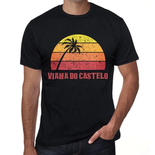Homme Tee-Shirt Palmier Plage Coucher De Soleil À Viana Do Castelo - Palm, Beach, Sunset In Viana Do Castelo - T-Shirt Graphique Éco-Responsable Vintage Cadeau Nouveauté
