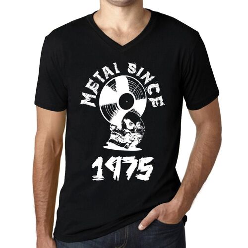 Homme Tee-Shirt Col V Le Métal Depuis 1975 - Metal Since 1975 - 49 Ans T-Shirt Graphique Idée Cadeau 49e Anniversaire Vintage Année 1975 Nouveauté