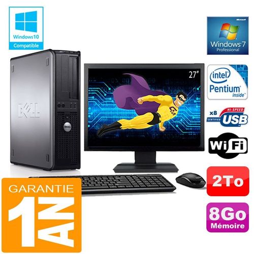 PC DELL 780 DT Intel E5300 Ram 8Go Disque 2 To Wifi W7 Ecran 27"