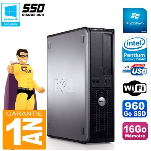 PC DELL Optiplex 780 DT Intel E5300 RAM 16Go 960 Go SSD Graveur DVD Wifi W7