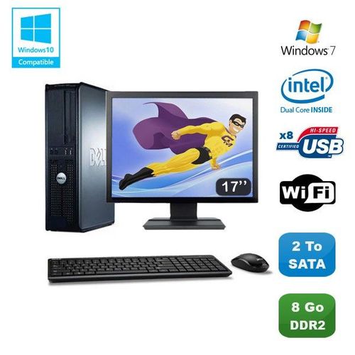 Lot PC DELL Optiplex 760 DT Intel E5200 2,5Ghz 8Go DDR2 2 To WIFI Win 7 + 17"