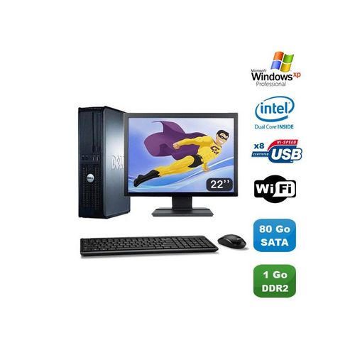 Lot PC DELL Optiplex 760 DT Intel E5200 2,5Ghz 1Go DDR2 80Go WIFI XP Pro + 22"