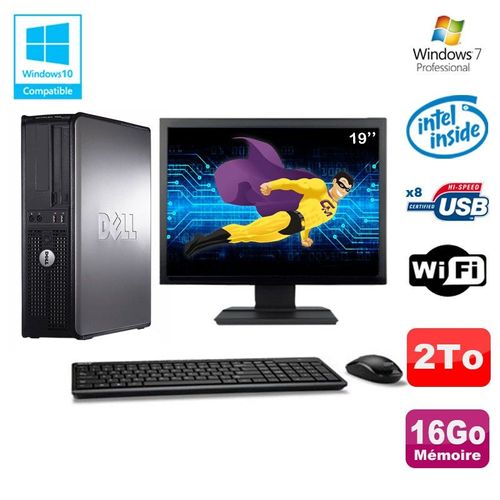Lot PC DELL Optiplex 780 DT Intel E5200 2,5Ghz 16Go 2000Go WIFI Win 7 + Ecran 19"