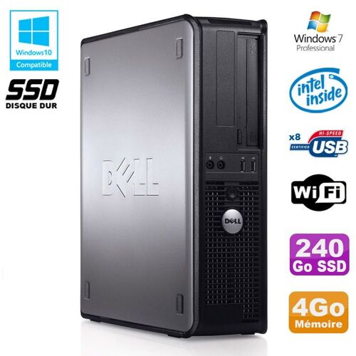 PC DELL Optiplex 780 DT Intel E5200 2,5Ghz 4Go 240Go SSD WIFI Win 7 Pro