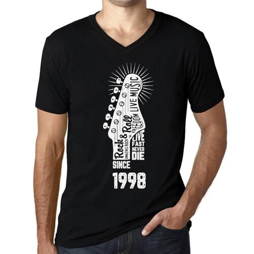 Homme Tee-Shirt Col V - Live Fast, Never Die Guitar And Rock & Roll Since 1998 - 26 Ans T-Shirt Graphique Idée Cadeau 26e Anniversaire Vintage Année 1998 Nouveauté
