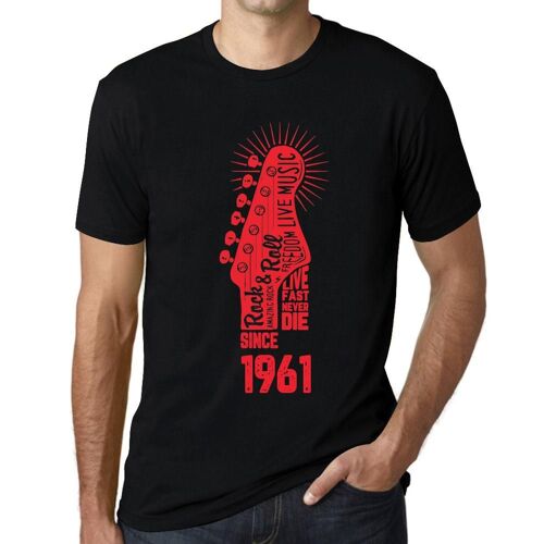 Homme Tee-Shirt - Live Fast, Never Die Guitar And Rock & Roll Since 1961 - 63 Ans T-Shirt Graphique Idée Cadeau 63e Anniversaire Vintage Année 1961 Nouveauté