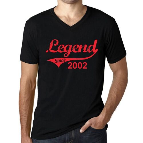 Homme Tee-Shirt Col V Légende Depuis 2002 - Legend Since 2002 - 22 Ans T-Shirt Graphique Idée Cadeau 22e Anniversaire Vintage Année 2002 Nouveauté