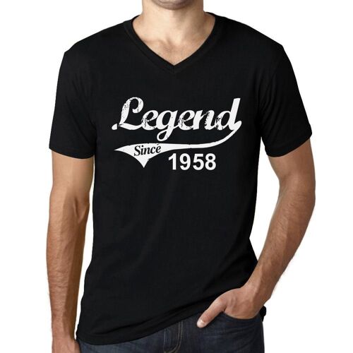 Homme Tee-Shirt Col V Une Légende Depuis 1958 - Legend Since 1958 - 66 Ans T-Shirt Graphique Idée Cadeau 66e Anniversaire Vintage Année 1958 Nouveauté