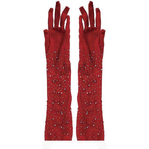 Gants Longs Strass Résille 30cm Rouge Adulte