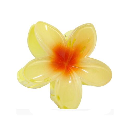 Pince À Cheveux Pvc Fleur Hawaï 8cm Jaune-Orange 
