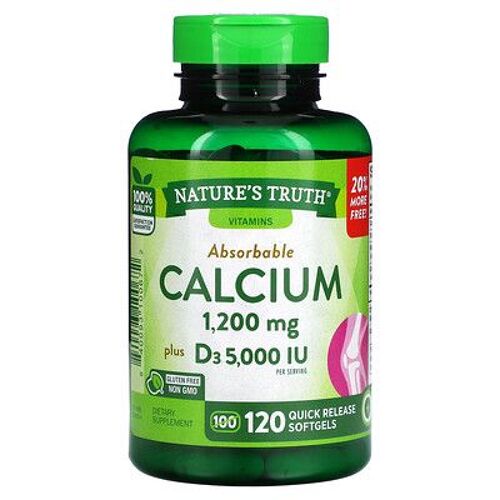 Nature's Truth Absorbable Calcium, Plus D3, 120 Quick Release Softgels 