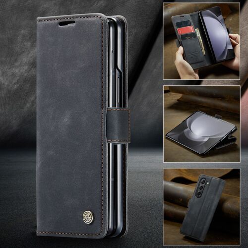 Coque Pour Samsung Galaxy Z Fold5,Support Pliable,Clamshell,Brosse Anti-Vol,Étui De Téléphone À Cassette,Noir