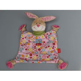 Doudou Lapin Plat Beige Rose Fleurs Sigikid