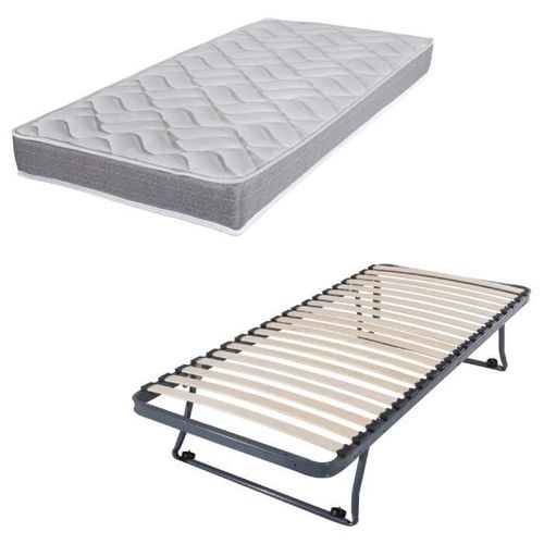 Sommier Gigogne + Matelas Morgan - 80x190 - Mousse - 20 Lattes Bois - Gain De Place